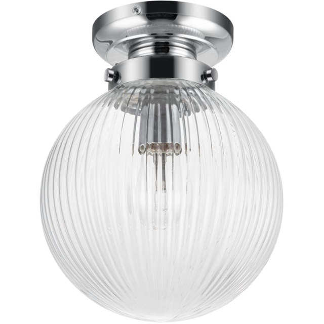 Cosylyte Finley Bathroom Ribbed Glass Ceiling Light with Chrome Base - image 1