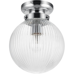 Cosylyte Finley Bathroom Ribbed Glass Ceiling Light with Chrome Base