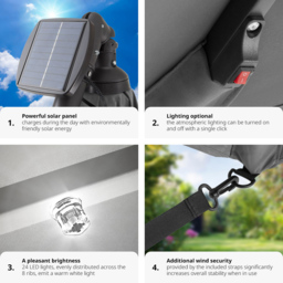 tectake Sunna Light Grey Solar LED Parasol with Cover 2.5m - thumbnail 4