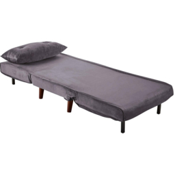 Home Source Single Seater Grey Velvet Sofa Bed with Cushion - thumbnail 3