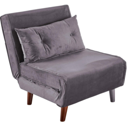 Home Source Single Seater Grey Velvet Sofa Bed with Cushion - thumbnail 2