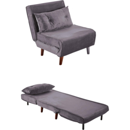 Home Source Single Seater Grey Velvet Sofa Bed with Cushion - thumbnail 4