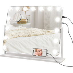 Portland Hollywood Dimmable Rotating LED Makeup Mirror with USB Port and Phone Holder