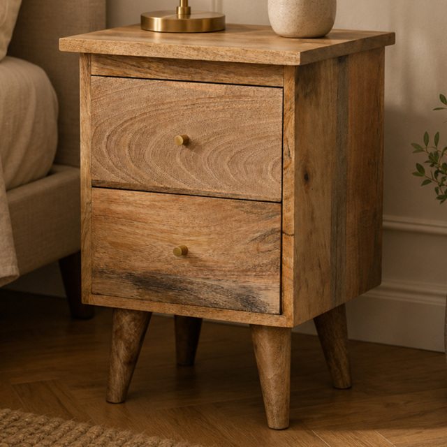 Artisan Furniture Oak-ish Brown 2 Drawer Solid Wood Bedside Table - image 1