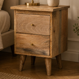 Artisan Furniture Oak-ish Brown 2 Drawer Solid Wood Bedside Table - thumbnail 1
