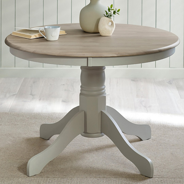 Furniturebox Bodmin Whitewashed and Light Grey 4 Seater Round Wooden Dining Table - image 1