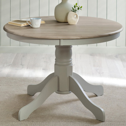Furniturebox Bodmin Whitewashed and Light Grey 4 Seater Round Wooden Dining Table - thumbnail 1