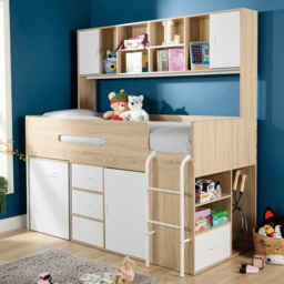 Home Source Marsden Oak and White Cabin Bed with Storage Shelf - thumbnail 1