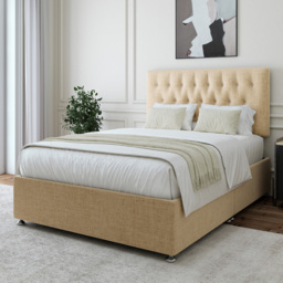 Bedmaster Double Cream Linen Divan Base with Lona Headboard
