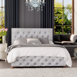 Laurence Llewelyn-Bowen Luna Small Double Silver Mirazzi Velvet Ottoman Bed