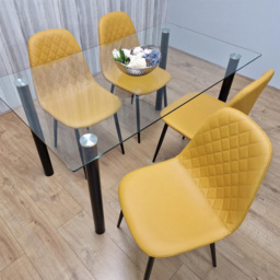 Kosy Koala 6 Seater Glass and Faux Leather Dining Set White and Mustard - thumbnail 3