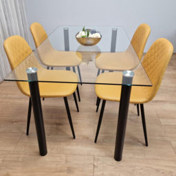 Kosy Koala 6 Seater Glass and Faux Leather Dining Set White and Mustard - thumbnail 1