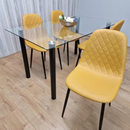 Kosy Koala 6 Seater Glass and Faux Leather Dining Set White and Mustard - thumbnail 2