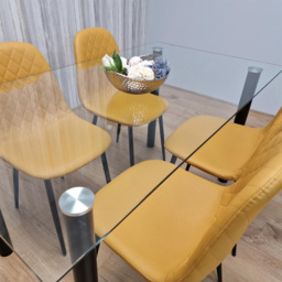 Kosy Koala 6 Seater Glass and Faux Leather Dining Set White and Mustard - thumbnail 4