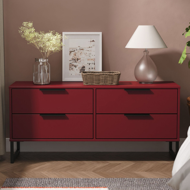 Crowndale Hong Kong 4 Drawer Red Matt Bed Box Ready Assembled - image 1