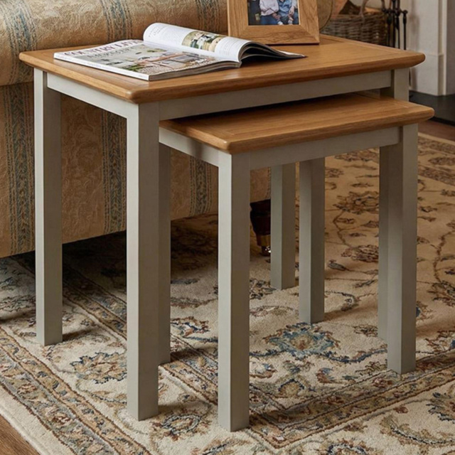 FWStyle Taberno Sage Green and Oak Nesting Side Table Set of 2
