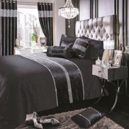 Intimates Topaz Charcoal Super King Size Crushed Velvet Duvet and Pillowcase Set