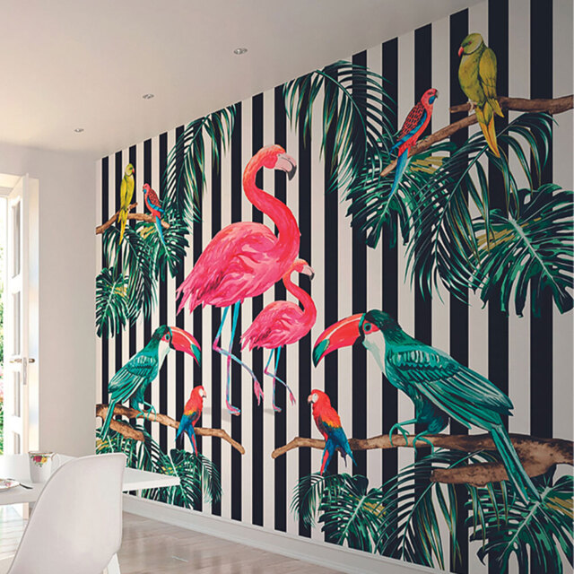 Origin Murals Flamingo Stripe Multicolour Wall Mural - image 1