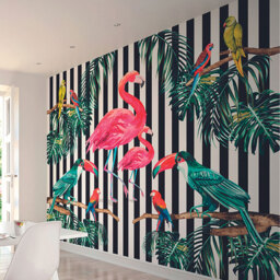 Origin Murals Flamingo Stripe Multicolour Wall Mural