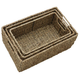 JVL Seagrass Rectangular Storage Baskets with Handles 3 Pack - thumbnail 4