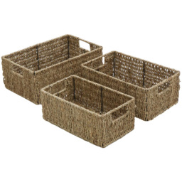 JVL Seagrass Rectangular Storage Baskets with Handles 3 Pack - thumbnail 1