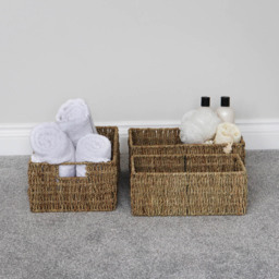 JVL Seagrass Rectangular Storage Baskets with Handles 3 Pack - thumbnail 2