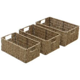 JVL Seagrass Rectangular Storage Baskets with Handles 3 Pack - thumbnail 3