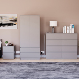 Vida Designs Denver 3 Piece Grey Bedroom Furniture Set