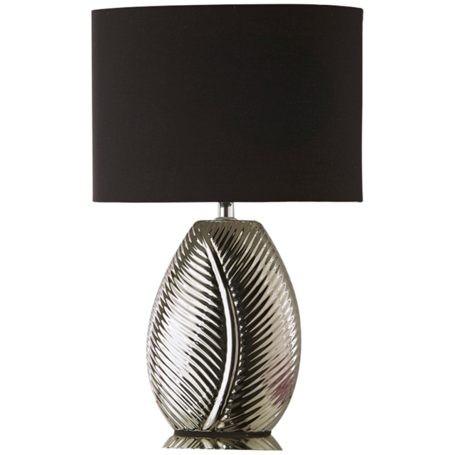 Kliving Amari Black Cotton Shade Silver Mirror Electroplate Leaf Design Table Lamp - image 1