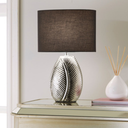 Kliving Amari Black Cotton Shade Silver Mirror Electroplate Leaf Design Table Lamp - thumbnail 3