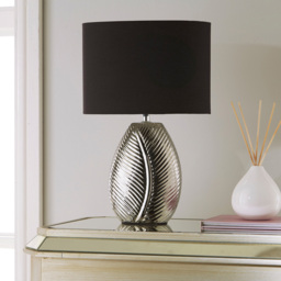 Kliving Amari Black Cotton Shade Silver Mirror Electroplate Leaf Design Table Lamp - thumbnail 2