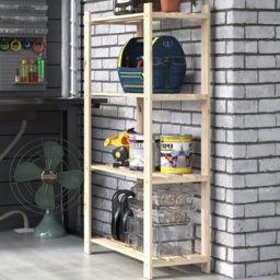 Leighton 4 Shelf Natural Wood Slatted Storage Unit