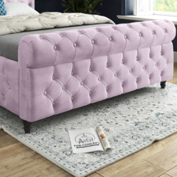 Savana Single Pink Soft Velvet Upholstered Sleigh Bed Frame with Scrolled Headboard - thumbnail 4
