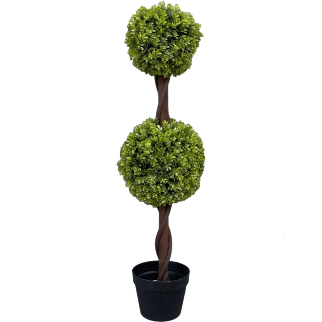 Leaf Double Ball Topiary Green Boxwood Artificial Tree in Pot 90cm - image 1