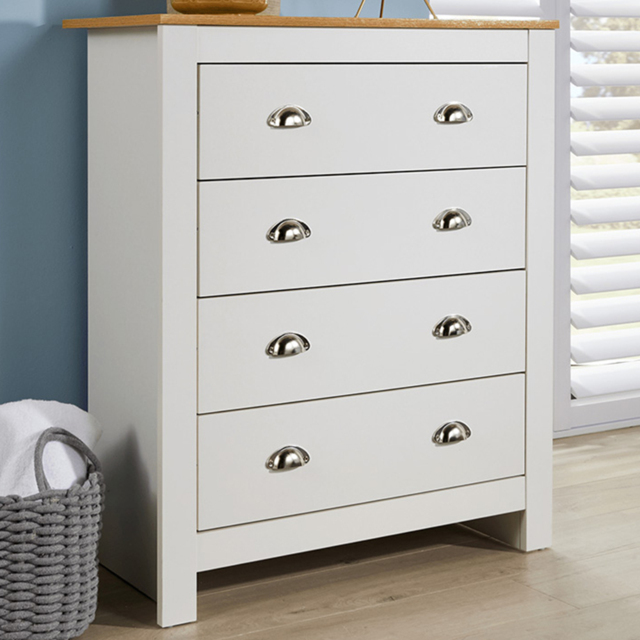Home Source White 4 Drawer Oak Top Chest of Drawer - image 1