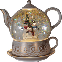 Xmas Haus Warm White LED Snow Swirl Glitter Teapot Christmas Decoration 20cm - thumbnail 1