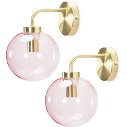 ValueLights Frenchie 2 Pack Pink Tinted Globe Gold Stem LED Wall Light