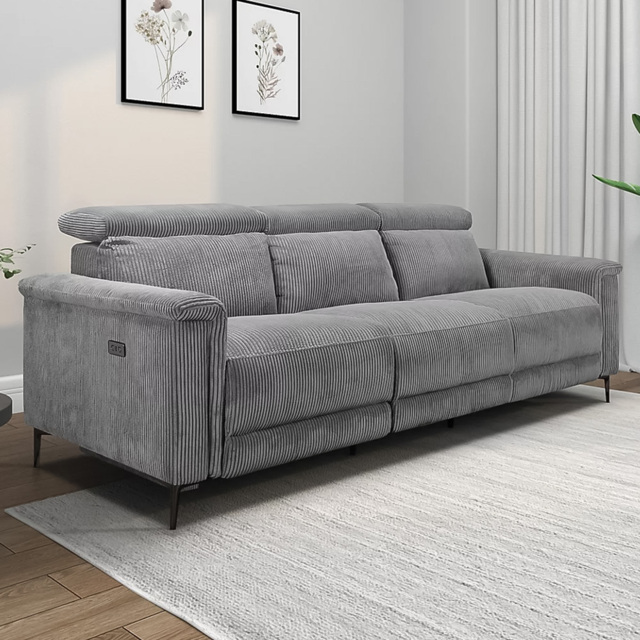 Loft24 Lund 3 Seater Grey Corduroy Electric Recliner Sofa - image 1