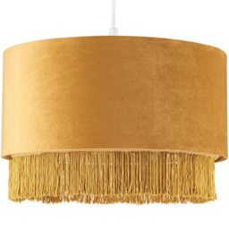Happy Homewares Ochre Mustard Drum Ceiling Pendant Shade with Tassels and Embroidered Trim