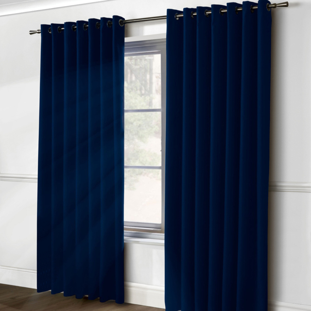 Alan Symonds Essential Plain Ring Top Eyelet Curtains Navy 117 x 183cm - image 1
