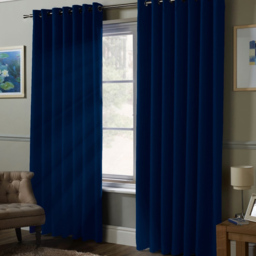 Alan Symonds Essential Plain Ring Top Eyelet Curtains Navy 117 x 183cm - thumbnail 2