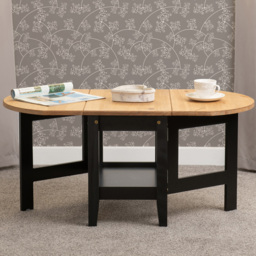 Seconique Santos Single Shelf Drop Leaf Black Distressed Waxed Pine Coffee Table