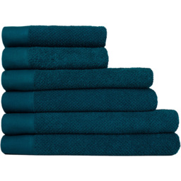 furn. Textured Cotton Blue Hand and Bath Towels Set of 6