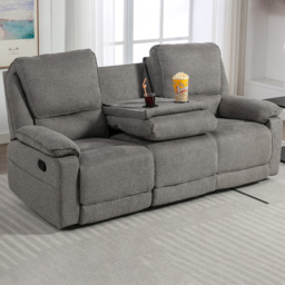 Furniture Online Sydney Grey 3 Seater Manual Recliner Sofa with Drinks Console