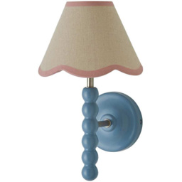 ValueLights Blue Bobbin Wall Light with Pink Trim Scallop Shade and Bulb 2 Pack