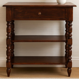 Artisan Furniture Cherry Single Drawer 2 Shelf Turned Legs Mango Wood Occasional Table