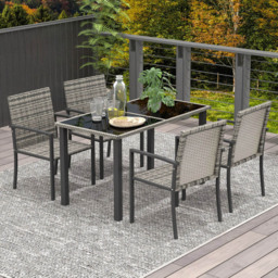 Outsunny Rattan 4 Seater Dining Set Mixed Grey - thumbnail 1