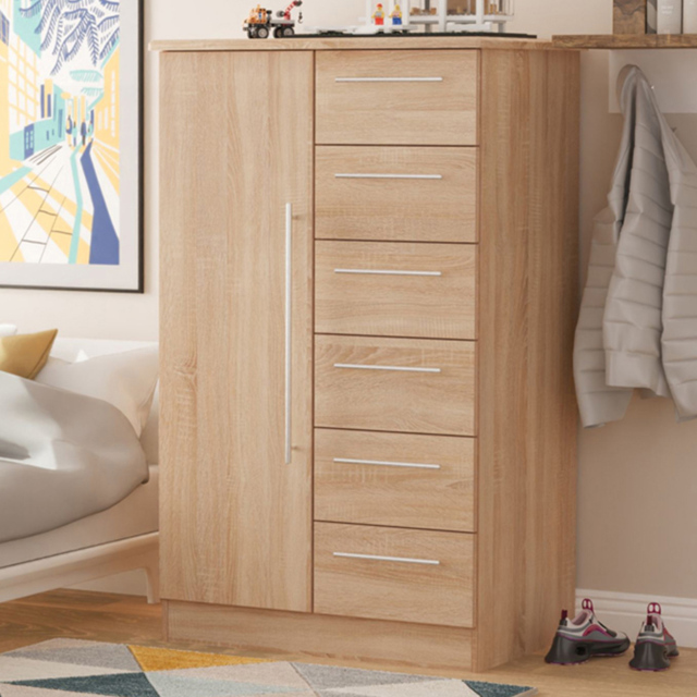 Crowndale Sherwood Bardolino Oak Single Door 6 Drawer Kids Wardrobe - image 1