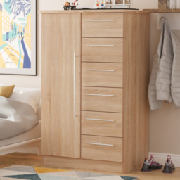 Crowndale Sherwood Bardolino Oak Single Door 6 Drawer Kids Wardrobe