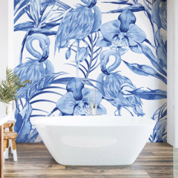 Origin Murals Paradise Flamingo Blue Wall Mural - thumbnail 1